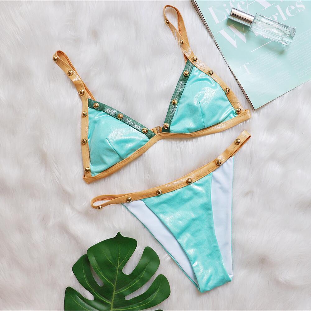 Patchwork Beaded Bikini Sexy Adjustable Shoulder Strap Split Women Swimsuit Bella Mia